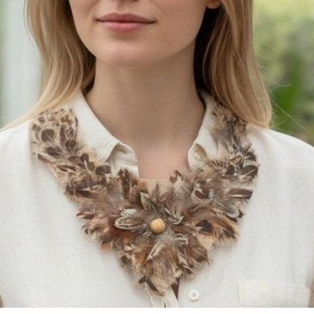 Vtg Feather Necklace Hippie Boho The Ultimate Natural Leather Cord Wood Bead